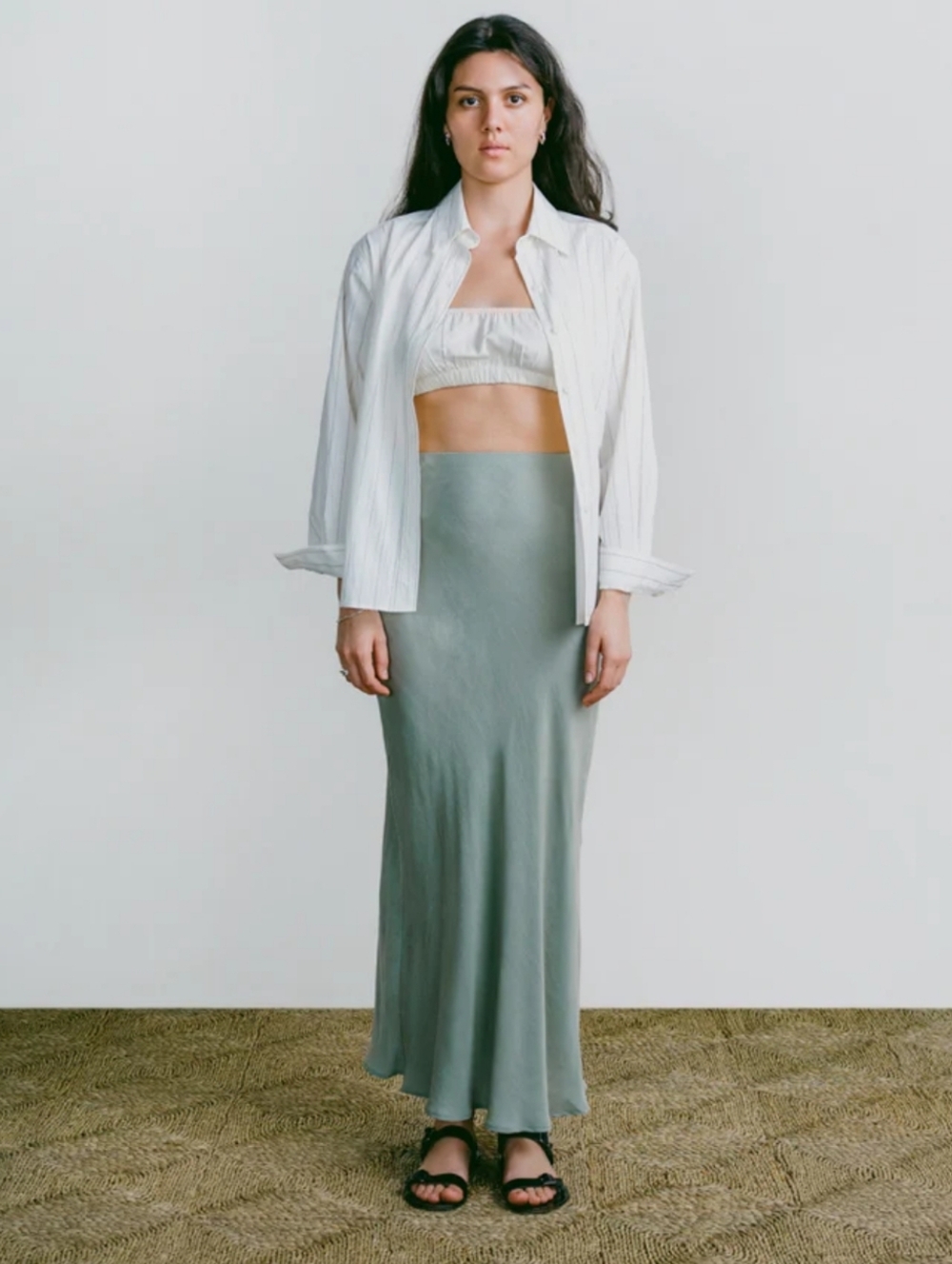 Ozma Harper Maxi Skirt Japanese Cupro In Meadow New